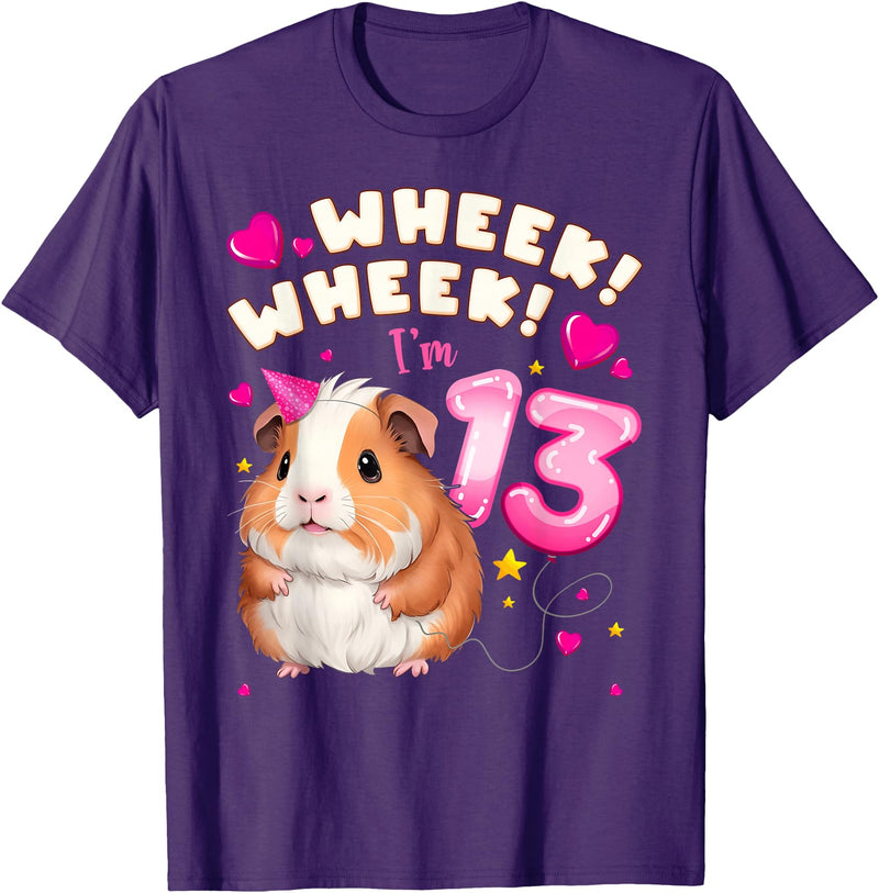 Birthday Girl by Content Design Studio 13th Birthday Girl 13 Years, Guinea Pig and Big Number 13 T-Shirt - Purple