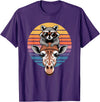 Giraffes Gift For A Giraffe Lover Retro Sunset Giraffe Raccoon Giraffes T-Shirt - Purple