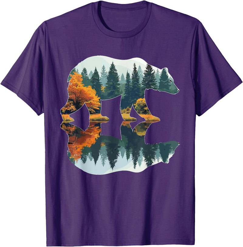 Forest Mountain Wildlife Trees Trees Wildlife Reflection Nature Bear Outdoor Forest T-Shirt - Purple