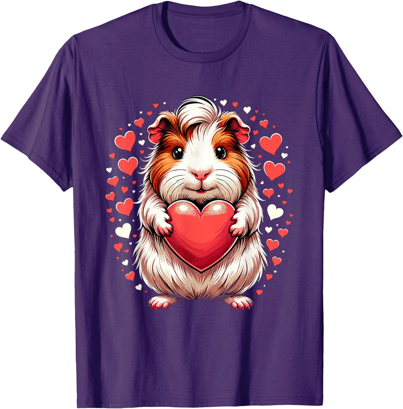 Cute Guinea Pig Apparel for Women Kids Guinea Pig Holding Heart Valentine's Day Cute Valentine T-Shirt - Purple