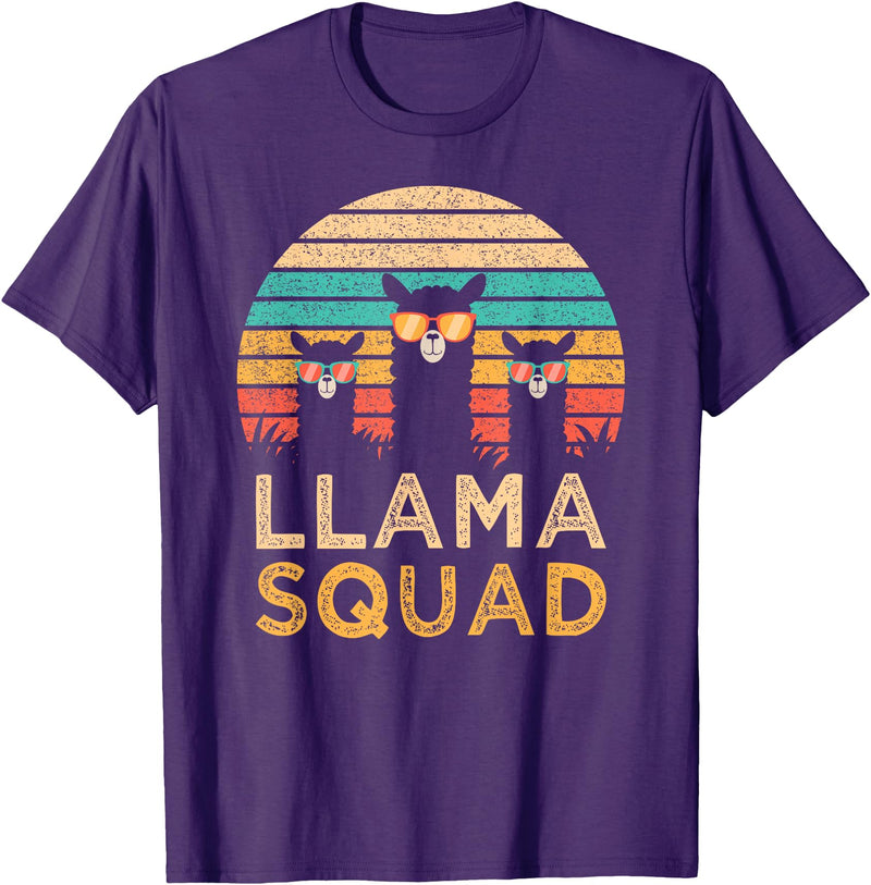 Llama Squad With Glasses Funny Funny Llama Squad Sunglasses Cool Llamas Vintage Gift T-Shirt - Purple