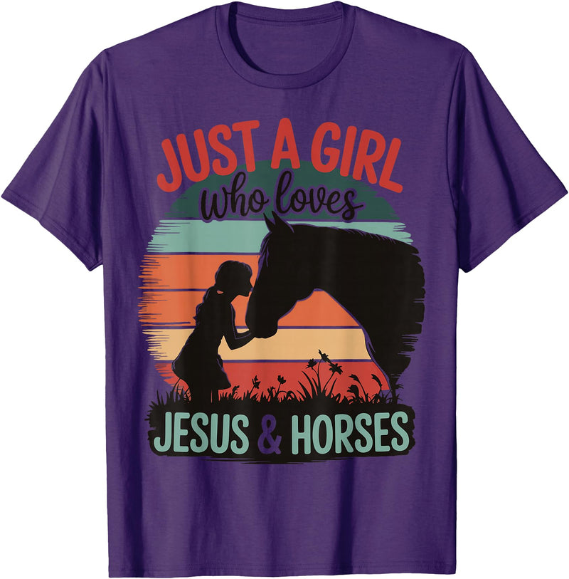 Jesus and Horses Christian Religious Just A Girl Who Loves Jesus And Horses T-Shirt - Purple
