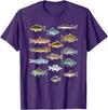 NABZR Angeln Geschenke & T-Shirts Types of Freshwater Fish Fishing T-Shirt - Purple