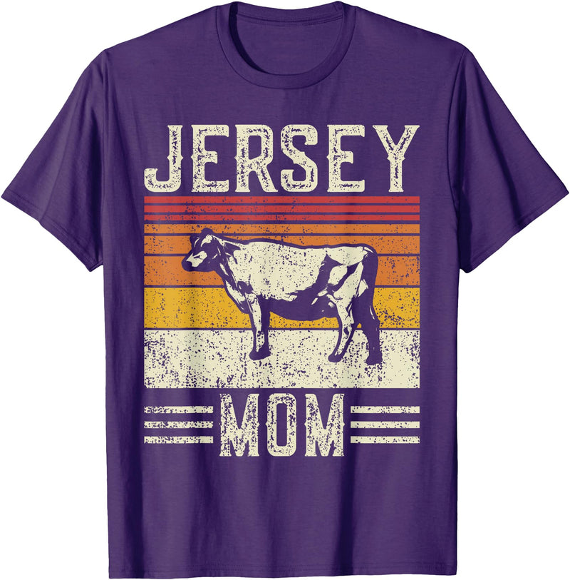 Retro Jersey Gift for Women & Farmer Best Cow Mom Women - Vintage Cattle Jersey T-Shirt - Purple