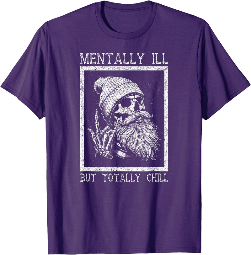 Spooky Vibes & Horror Humor Lovers Design Funny Halloween Creepy Bearded Skull Quote T-Shirt - Purple