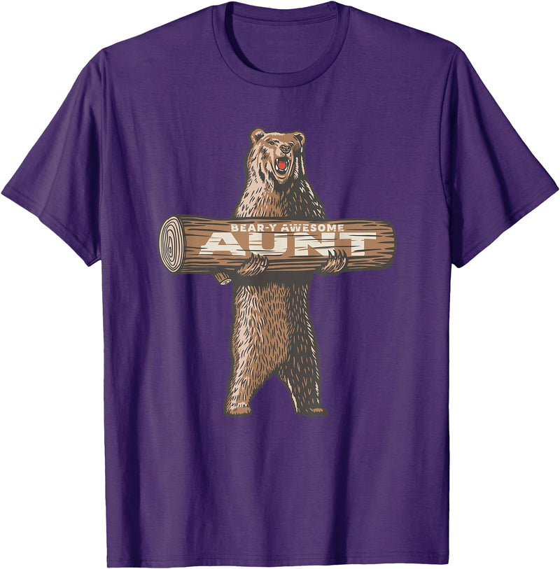 Cartba Aunt Co. Bear-y Awesome Aunt Funny Saying Cute Auntie T-Shirt - Purple