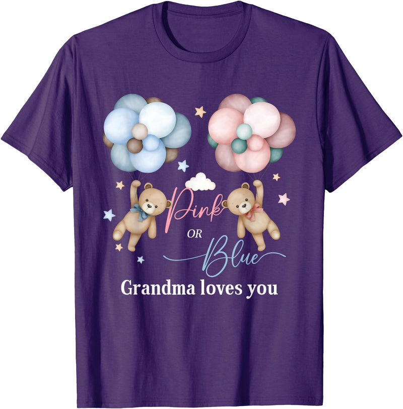 Bear Balloons Boy Or Girl Baby Gender Reveal Tee Bears Pink Or Blue Grandma Loves You Gender Reveal T-Shirt - Purple