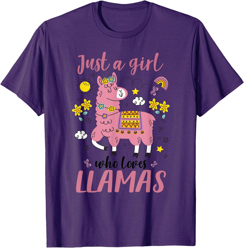 Llama Shirt Kids Girls Toddler Just A Girl Who Loves Llamas T-Shirt - Purple