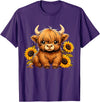 Cute Scottish Highland Cow Sunflower Highland Cow Farm T-Shirt - Purple