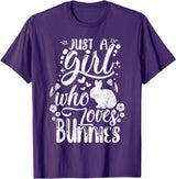 Funny Just a Girl Who Loves Bunnies Cute Rabbit Lover T-Shirt in Purple