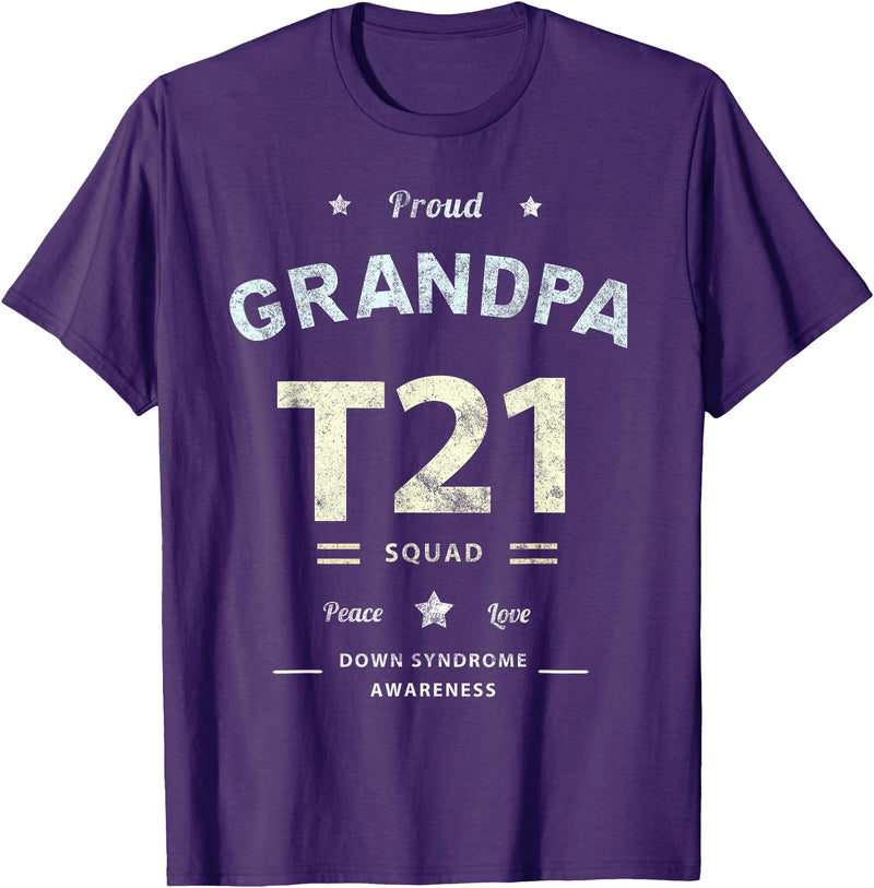 Down RIght Awesome Mom SPED Papa Be Kind Team Bear Proud GRANDPA T21 Squad DOWN SYNDROME Grandad Peace Love Dad T-Shirt - Purple