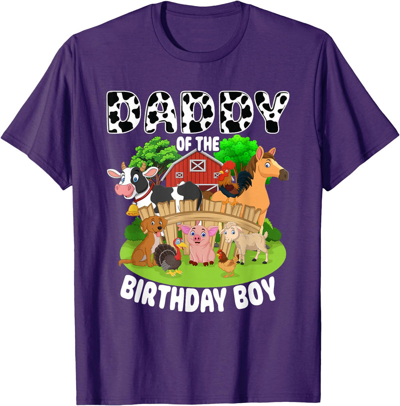 Matching Farm Theme Birthday Shirts By PDQA Daddy of The Bday Boy Farm Animals Matching Farm Theme T-Shirt - Purple