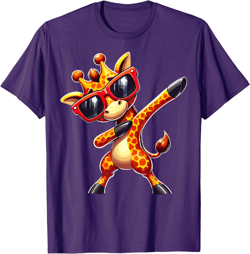 Funny Giraffe Lover Dabbing Giraffe with Sunglasses T-Shirt - Purple