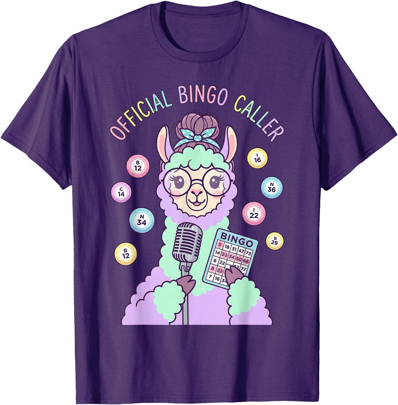 Cute Bingo Caller Activity Staff Gear Official Bingo Caller Llama Funny Activity Director Alpaca T-Shirt - Purple