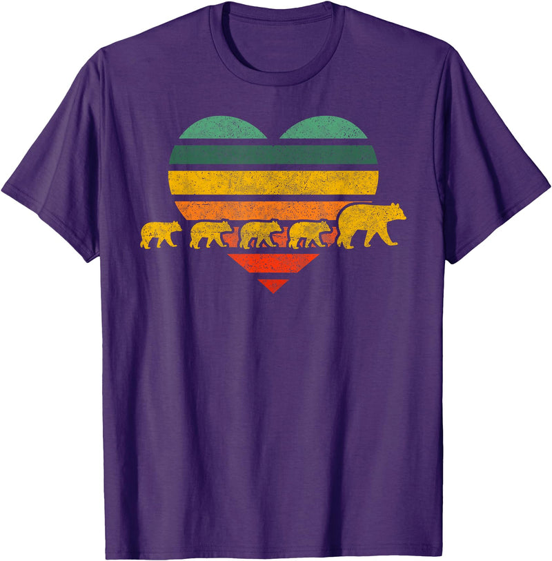 Just for Mom Mama Bear Four Cubs Shirt Retr Heart Mothers Day Gift T-Shirt - Purple
