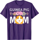 Cute Cavy Mama Breeder Fancier Piggie Accessories Guinea Pig Mom Stuff Floral Cavy Lover T-Shirt - Purple