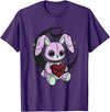 Creepy Cute Bunny Goth Heart Spiderweb Alt Pastel Rabbit T-Shirt in Purple