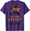 TeeaxArt Spooky Halloween Gifts Messy Bun Spooky Medical Records Pumpkin Halloween Bat T-Shirt - Purple