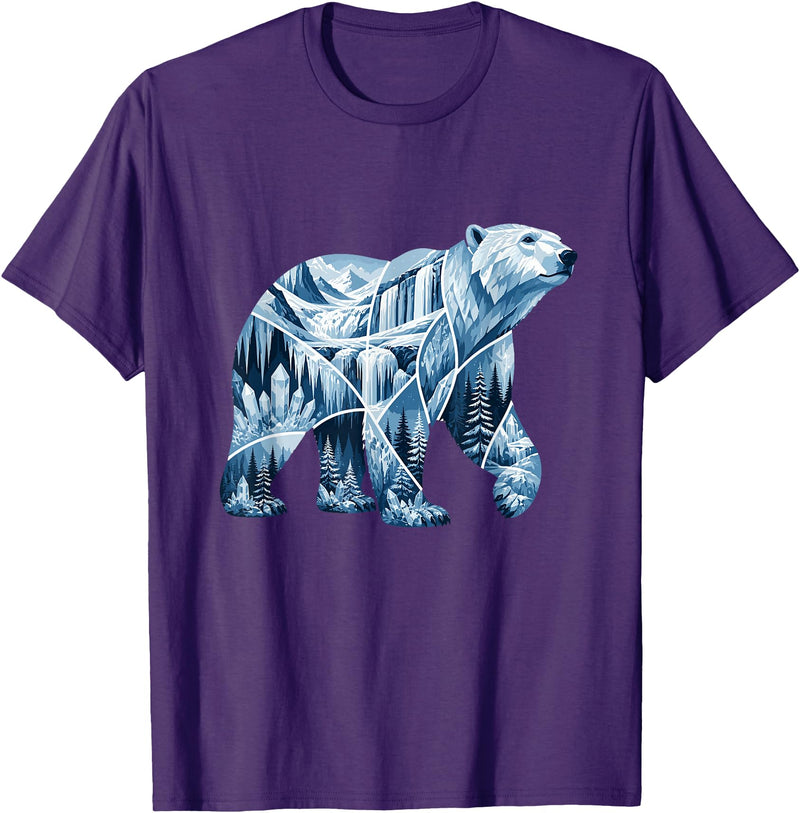 Arctic Polar Bear Mountain Waterfall Nature Arctic Polar Bear Forest Waterfall Landscape T-Shirt - Purple