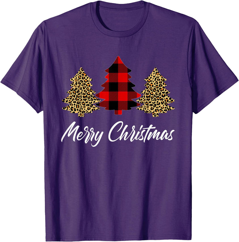 Merry Christmas Plaid Apparels Co. Merry Christmas, Leopard buffalo plaid Christmas tree Xmas T-Shirt - Purple