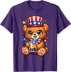 Kawaii Red White and Blue Fourth July Little Kids Cute Teddy Bear Patriotic 4th July Gift Bubble Boba Tea USA T-Shirt - Purple