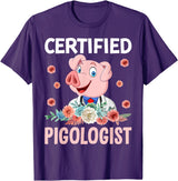 Funny Pig Farm Piggy Farmer Farming Gifts DAIMMER Certified Pigologist T-Shirt - Purple