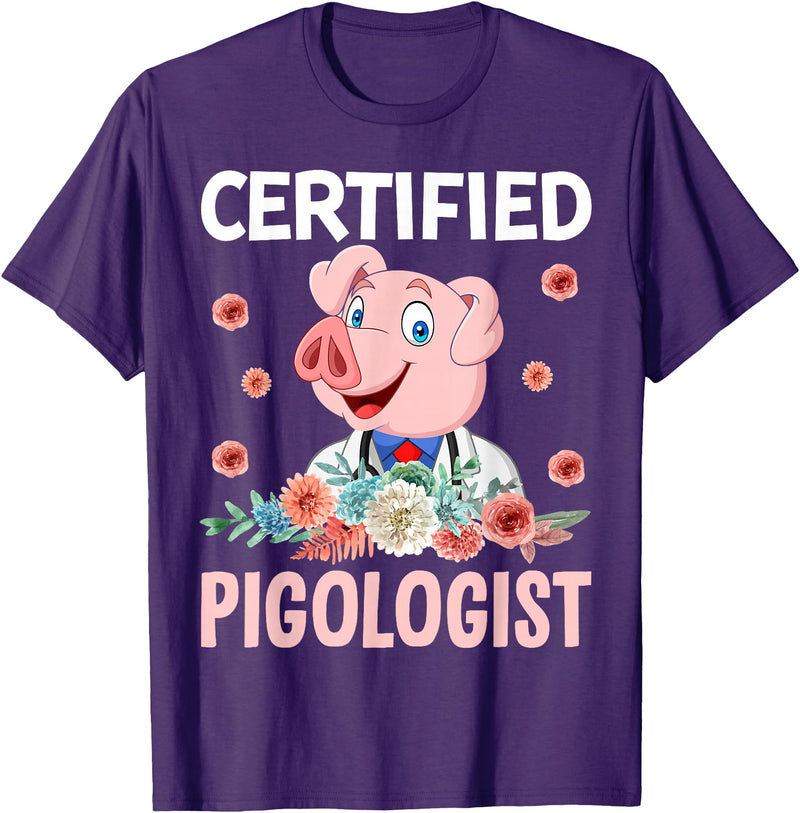 Funny Pig Farm Piggy Farmer Farming Gifts DAIMMER Certified Pigologist T-Shirt - Purple