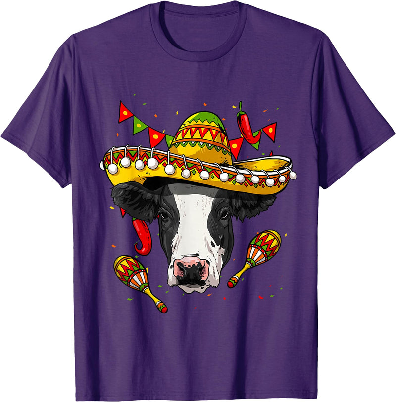 Wowsome! Cinco de Mayo Cow Mexican Lover Sombrero Cow T-Shirt - Purple