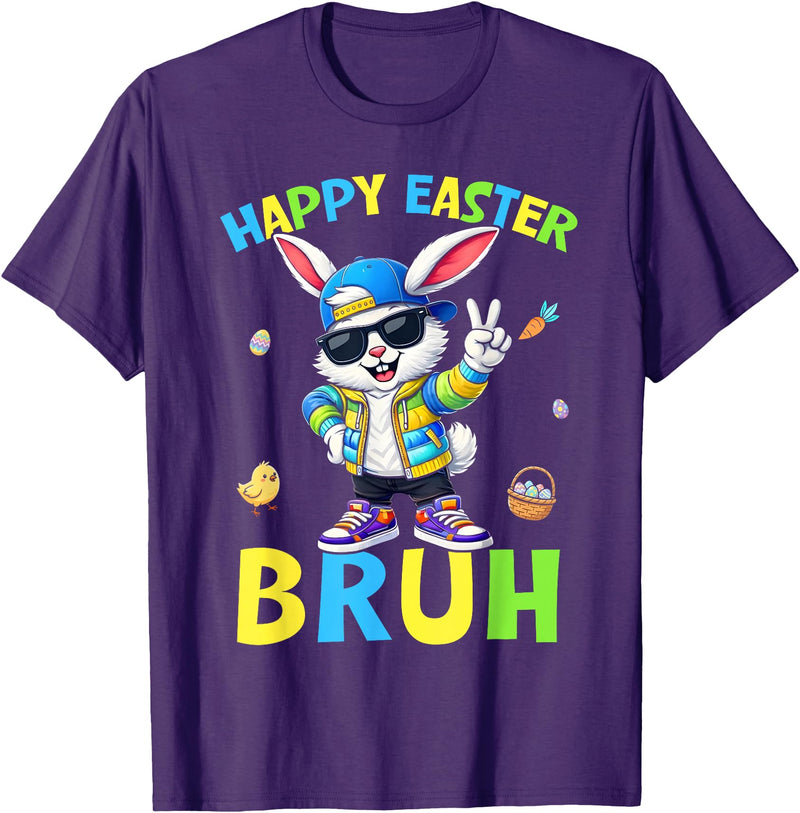 Happy Easter Bruh Bunny Rabbit Easter Day Men Boys Kids T-Shirt in Purple