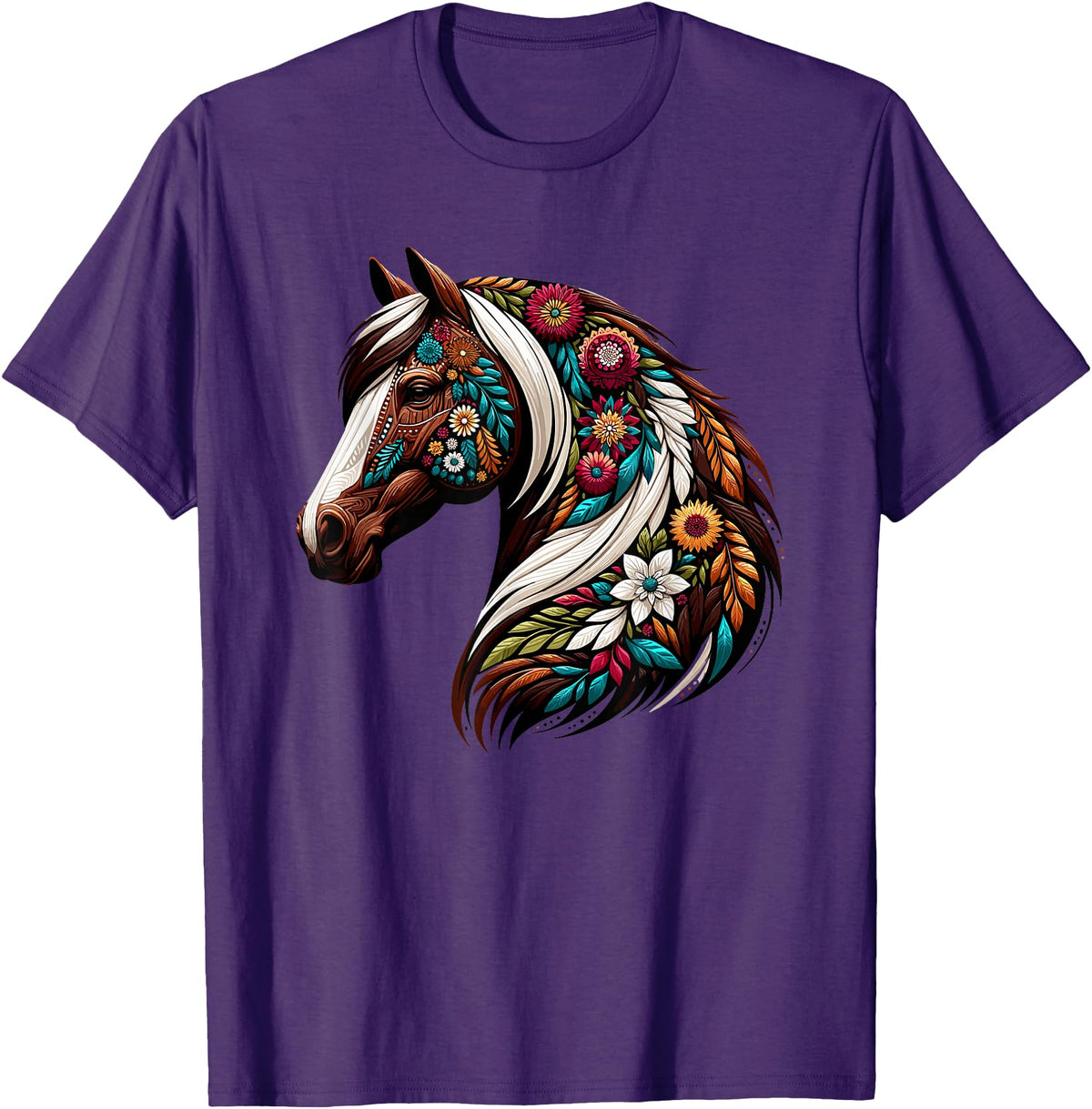 Horse Riding Lovers Gifts For Cowgirls & Girls Equestrian Horse Riding, Western Horseback, Horse Flower T-Shirt - Purple