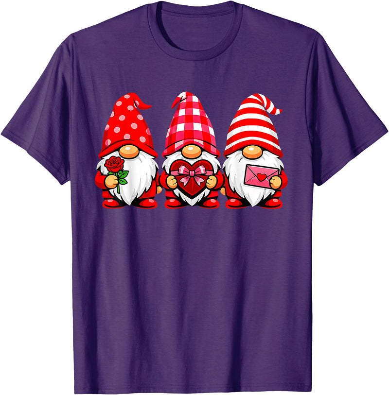 Three Gnome Crew Family Outfit Gnomes Love Valentine's Day Buffalo Leopard Heart Women Men T-Shirt - Purple