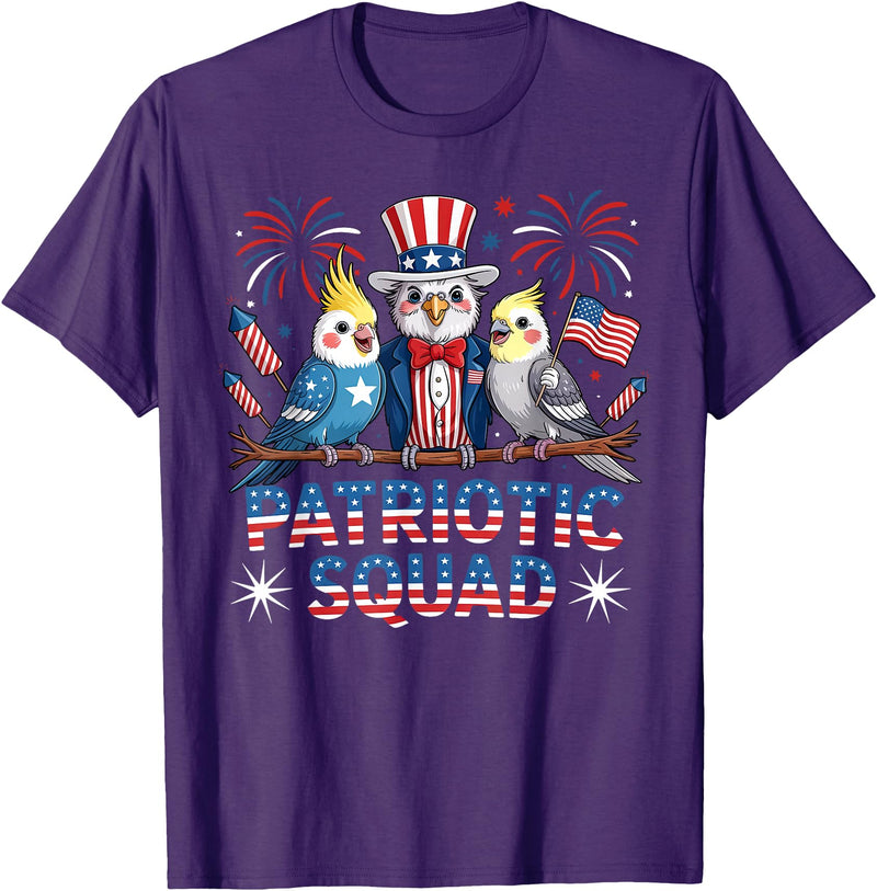 Cockatiel Parakeet Bird 4th Of July Bird Lover Patriotic Cockatiel Parakeet Bird Birdwatching 4th of July T-Shirt - Purple