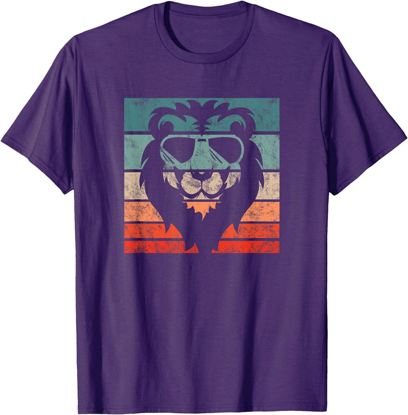 Lion Accessories & Clothing Gifts Women Men Kids Lion Retro Style Vintage T-Shirt - Purple
