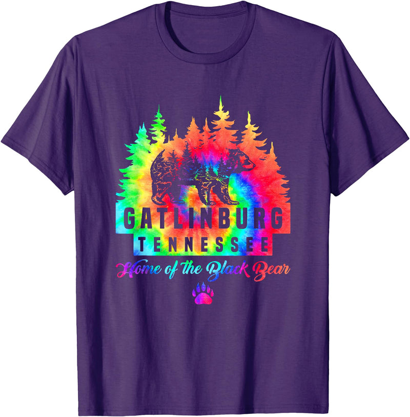 Gatlinburg Tennessee Bear Great Smoky Mountains Tie Dye T-Shirt - Purple