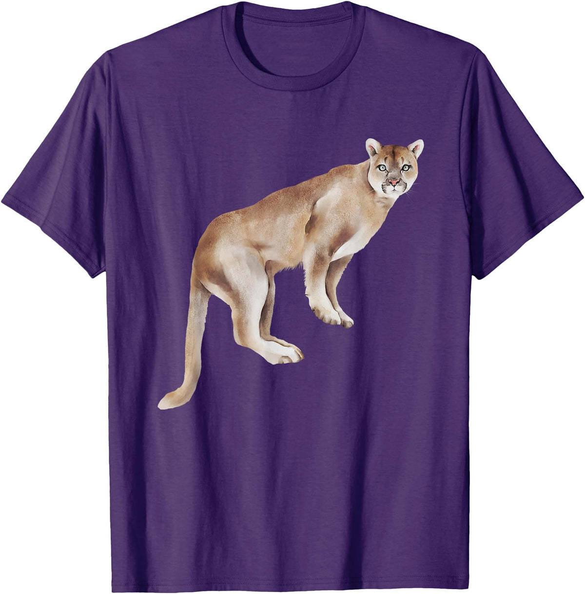 Watercolour Mountain Lion Panther Cougar Cat Lover Watercolour Mountain Lion Animal Art Nature Wildlife Art T-Shirt - Purple