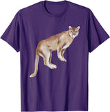 Watercolour Mountain Lion Panther Cougar Cat Lover Watercolour Mountain Lion Animal Art Nature Wildlife Art T-Shirt - Purple