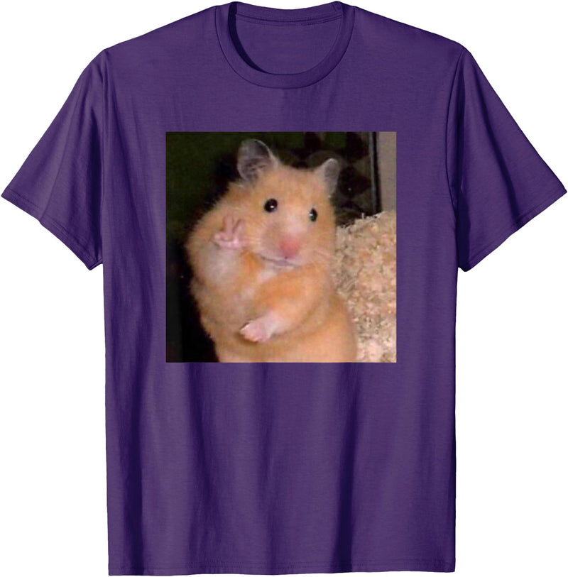 Hamster Meme Peace Sign Funny Pet Owner Trendy T-Shirt - Purple