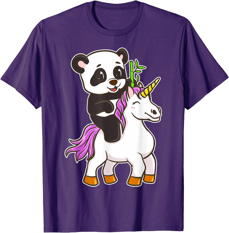 Panda Bear Unicorns Boys Girls Kids Panda Riding Unicorn Cute Magical Animals T-Shirt - Purple