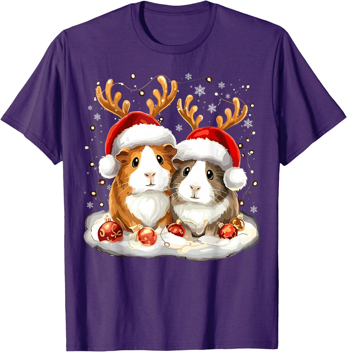 Funny Xmas Guinea Pig Lover Christmas Christmas Guinea Pig Reindeer Xmas T-Shirt - Purple