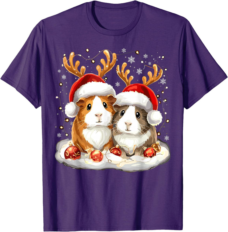Funny Xmas Guinea Pig Lover Christmas Christmas Guinea Pig Reindeer Xmas T-Shirt - Purple