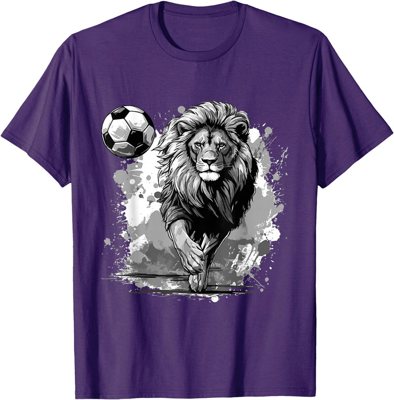 Passion For Sports Style Lion Playing Soccer Sports Team Animal T-Shirt - Purple