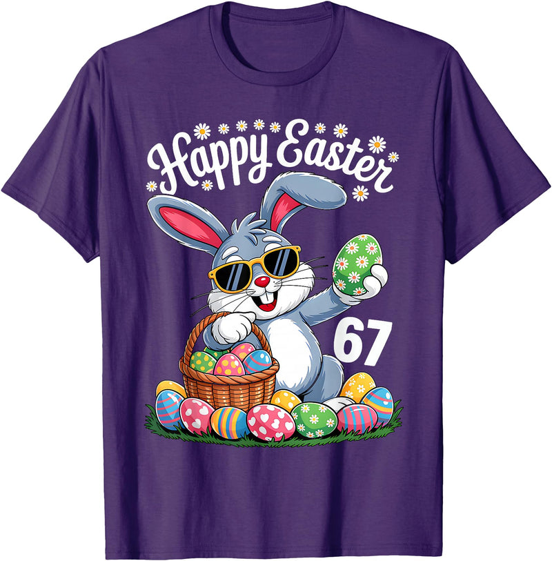 Dabbing Rabbit Bunny Eggs Dab Six Seven 6 7 Meme T-Shirt in Purple