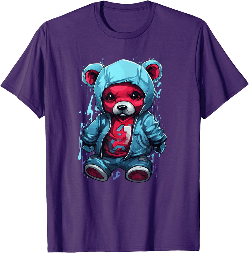 Teddy Bear Hoodie Street Style Urban Art Teddy Bear Hoodie Cool Street Style T-Shirt - Purple