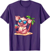 Animal Party Summer Vacay Mood Party Pig Palm Trees Summer Vacation T-Shirt - Purple