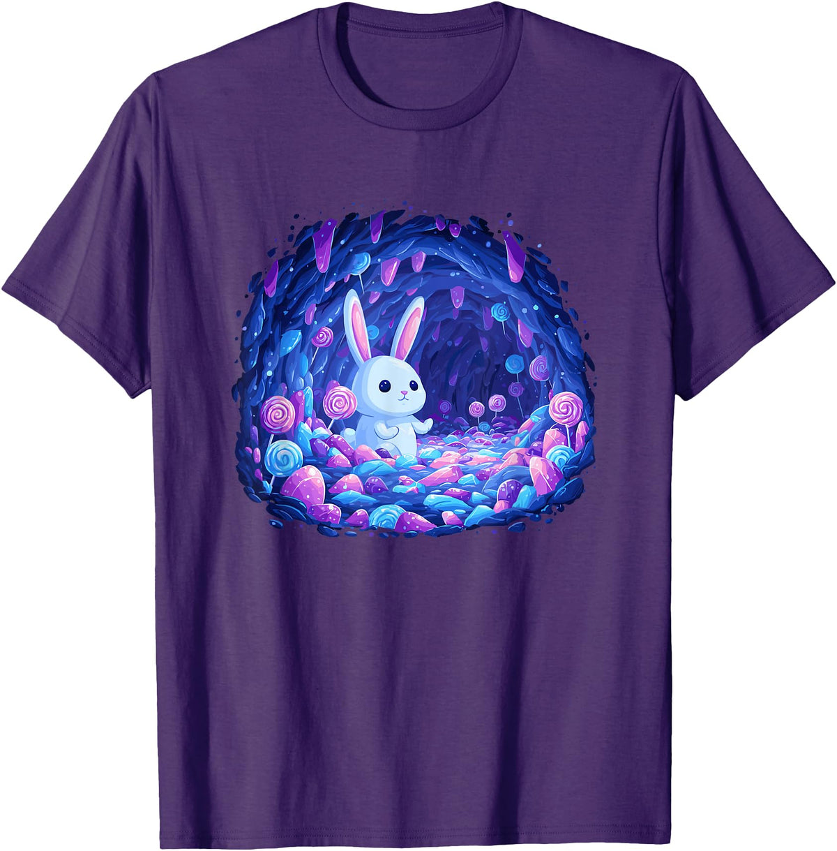 Enchanting Bunny in Candy Cave Fantasy World T-Shirt in Purple