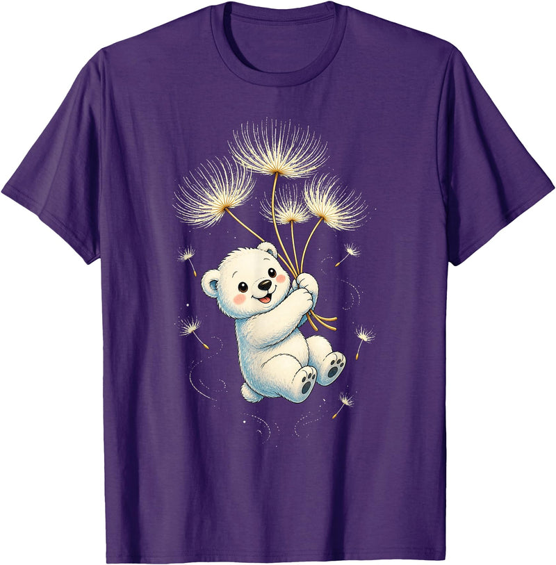 Blueberry Clothing Baby Polar Bear Floating On Dandelion Seeds T-Shirt - Purple