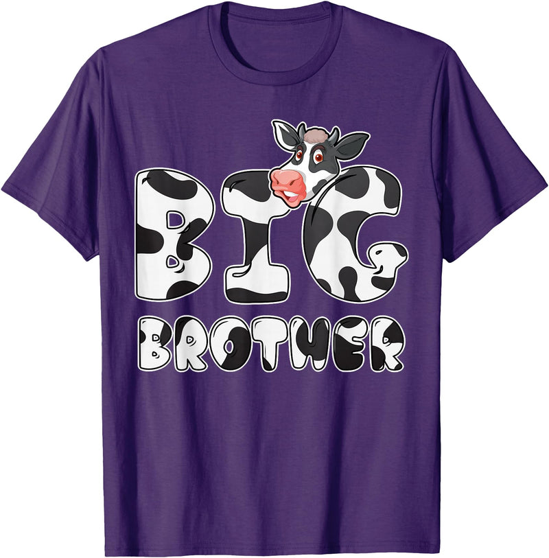 Cow Pattern Print Family Tee For Mom Dad Kids Cow Big Brother Birthday Funny Family Matching Bro Family T-Shirt - Purple