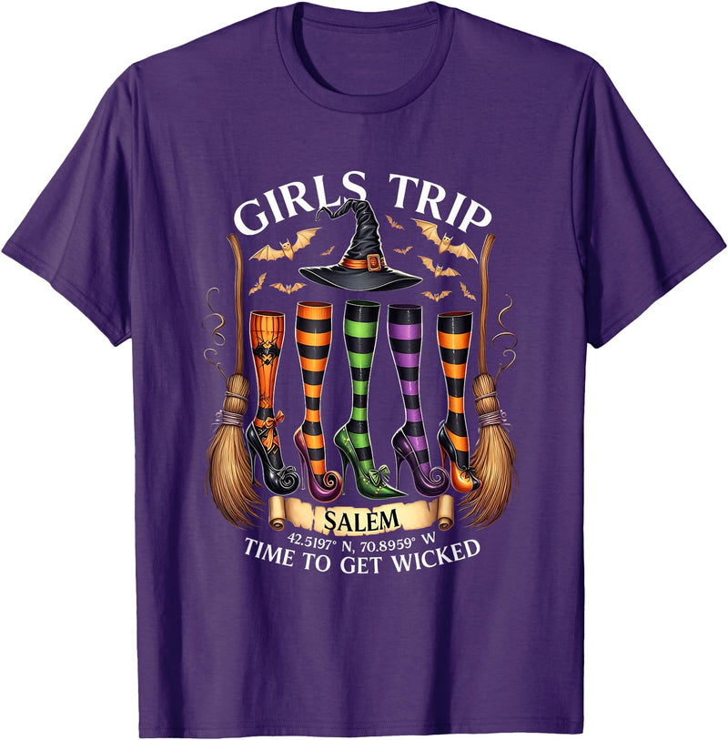 Horror Halloween Witchy Woman Girl Team Retro Girls Trip Salem Time to Get Salem 1692 Halloween T-Shirt - Purple