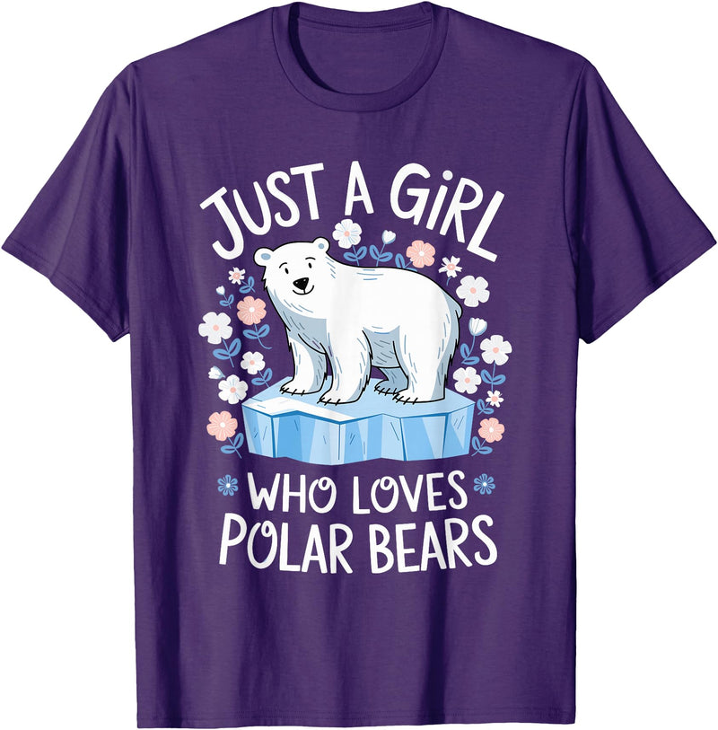 Polar Bear Love Designs Clothing & Co. Just A Girl Who Loves Polar Bears Cute Bear Lover Animal T-Shirt - Purple