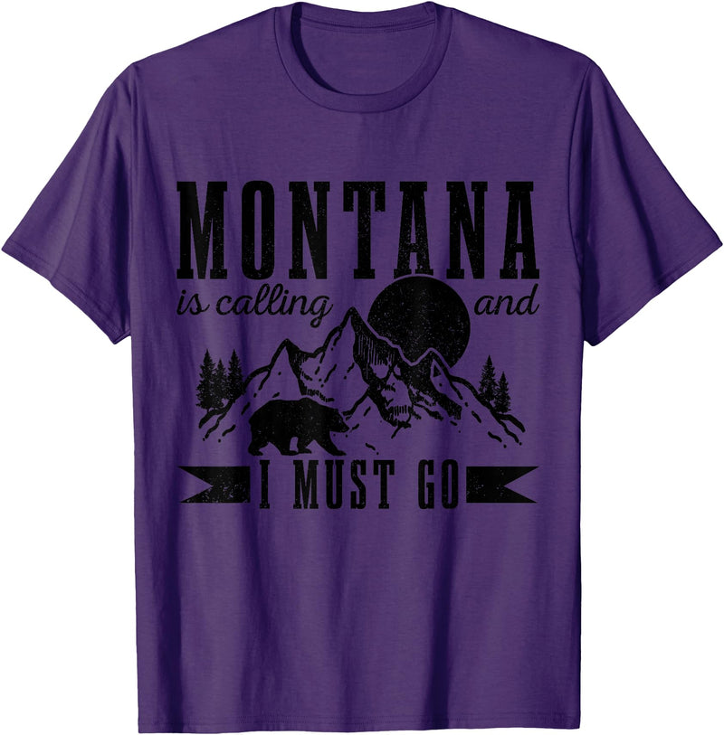 Montana Is Calling And I Must Go! Montana Is Calling & I Must Go Bear Mountains Vintage Gift T-Shirt - Purple
